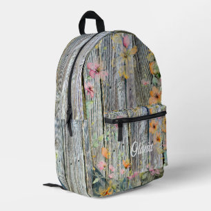 Mochila Impresa Flores silvestres grano de madera rústica