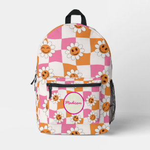 Mochila Impresa Flores sonrientes de cuadros deformados Nombre per