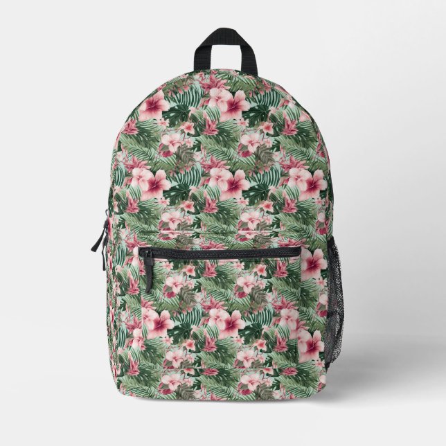 Mochila Impresa Flores tropicales de Hibiscus (Anverso)