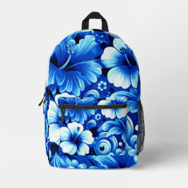 Mochila Impresa Flores tropicales hawaianas Hibiscus Cobalt Blue
