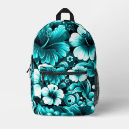 Mochila Impresa Flores tropicales hawaianas Hibiscus verde azul Ve