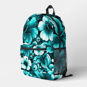Mochila Impresa Flores tropicales hawaianas Hibiscus verde azul Ve