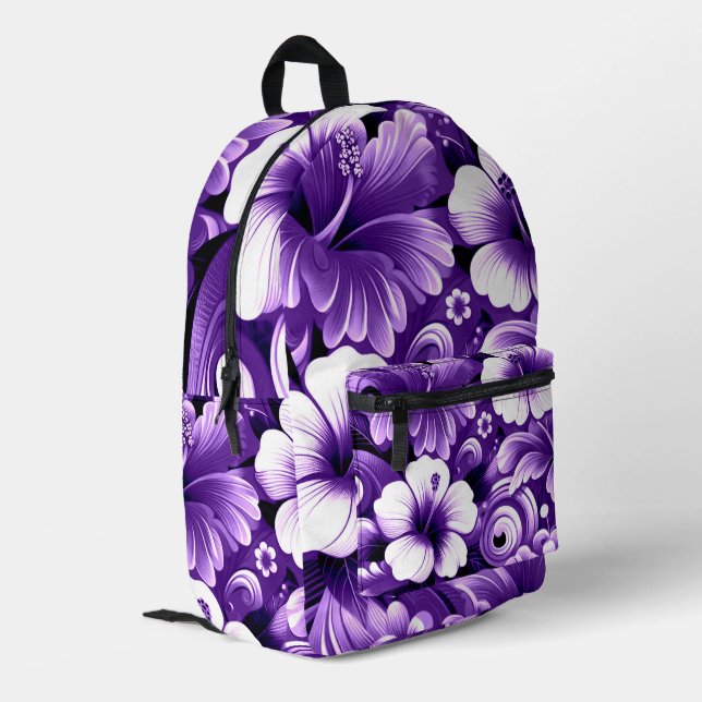 Mochila Impresa Flores tropicales hawaianas Patrón de Hibiscus púr (Esquina izquierda trasera)