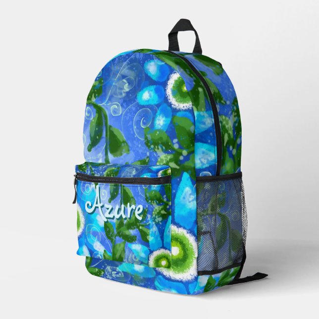 Mochila Impresa Flores verdes azules de abstrato floral personaliz (Esquina derecha trasera )