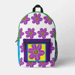 Mochila Impresa Flores Verdes Purpura
