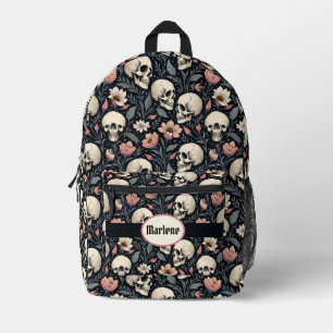 Mochila Impresa Flores y cráneos rosados turbios
