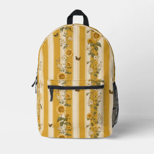 Mochila Impresa Flores y mariposas en franjas amarillas (2)