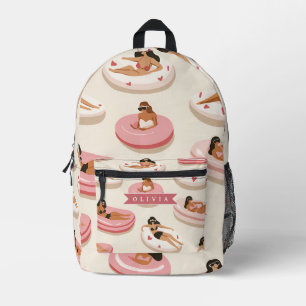 Mochila Impresa Flotador de piscina rosa lindo personalizado Estét