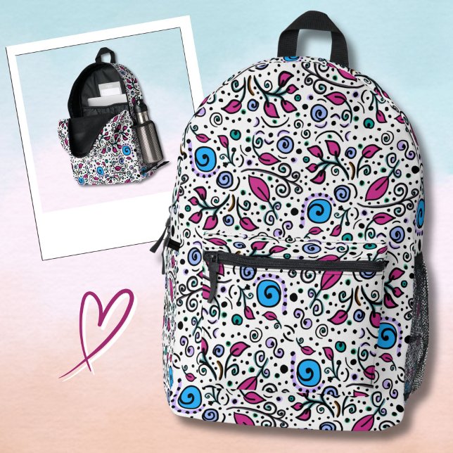 Mochila Impresa Flower Pattern blue Swirl Berry on White -  (Subido por el creador)