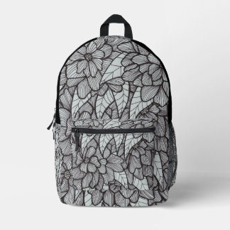 Mochila Impresa Flower Print Backpack With White Gray Black Art