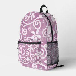 Mochila Impresa Flowers Swirls Dusty Pink White Pattern Whimsical