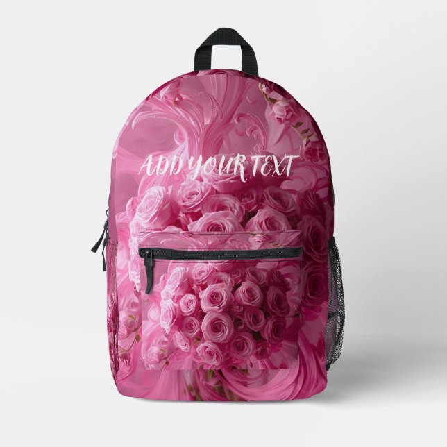 Mochila Impresa Flowers Swirls Pink Backpack – Personalised text (Anverso)