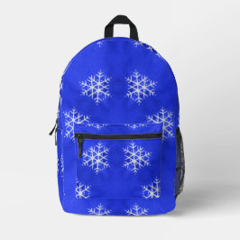 Mochila Impresa Fondo azul brillante de los copos de nieve blancos