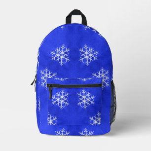 Mochila Impresa Fondo azul brillante de los copos de nieve blancos