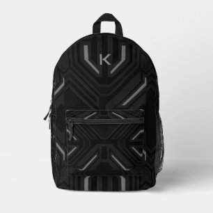 Mochila Impresa Fondo de juego geométrico en negro y gris
