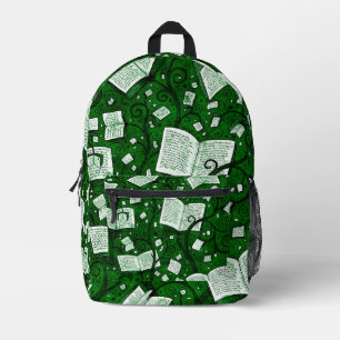 Mochila Impresa Fondo de libros verdes