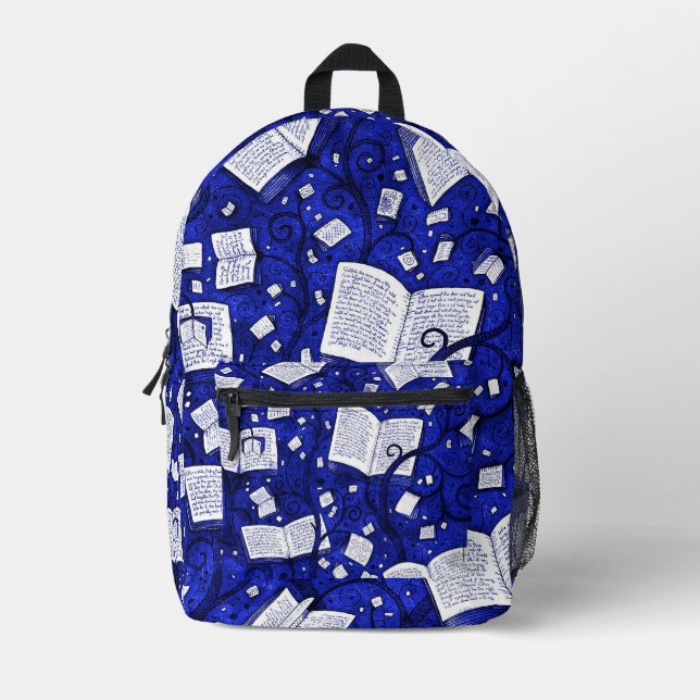 Mochila Impresa Fondo de los Libros Azules (Anverso)