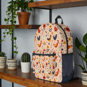 Mochila Impresa Fondo de patrón de arte de pollo colorido