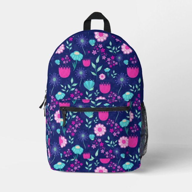 Mochila Impresa Fondo de patrón floral corto (Anverso)