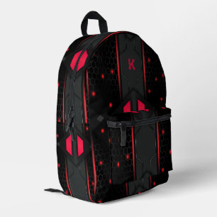 Mochila Impresa Fondo geométrico de juegos rojo y negro