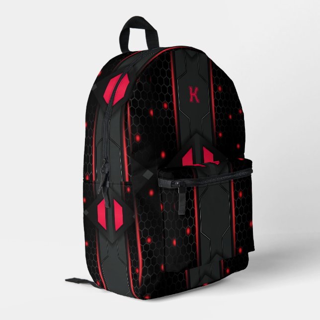 Mochila Impresa Fondo geométrico de juegos rojo y negro (Esquina izquierda trasera)