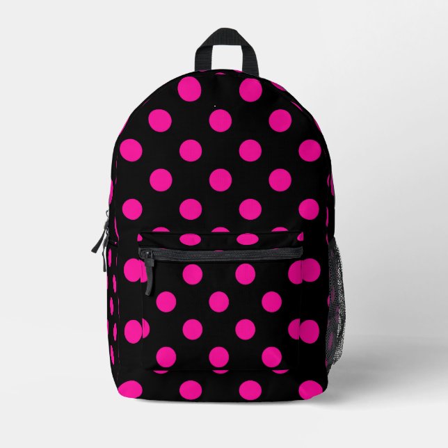 Mochila Impresa Fondo negro con lunares rosas (Anverso)