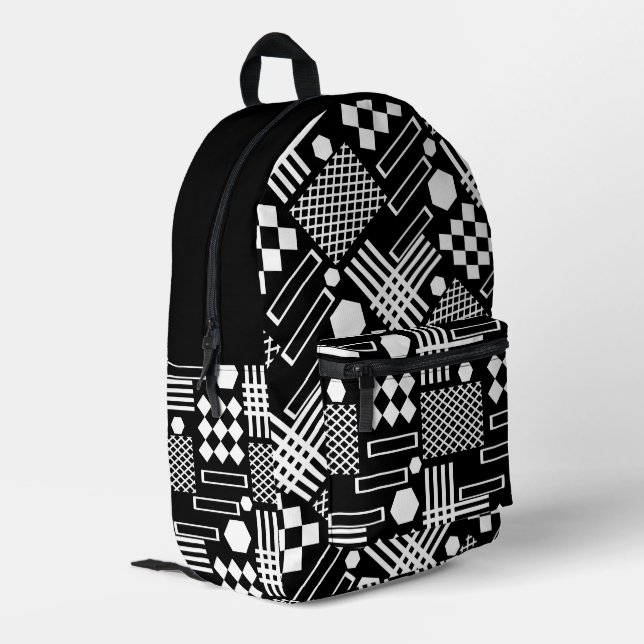 Mochila Impresa Formas geométricas escandinavas negras y blancas (Esquina izquierda trasera)