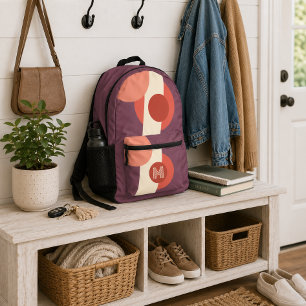 Mochila Impresa Formas Retro Rojo Coral Naranja Melocotón Taupe Ma