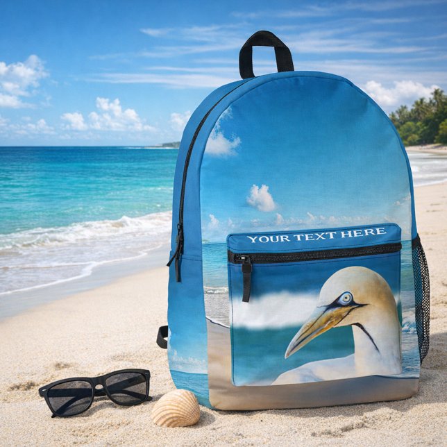 Mochila Impresa Foto de playas costeras del norte de Gannet (Turquoise blue tropical beach gannet photo personalized backpack)