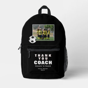 Mochila Impresa Foto del equipo entrenador de fútbol gracias
