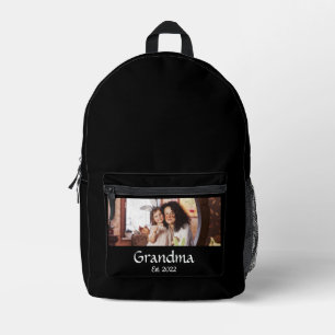 Mochila Impresa Foto Negra de Abuela Establecida con Letra