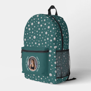 Mochila Impresa Foto personalizada con círculo de perlas sobre azu