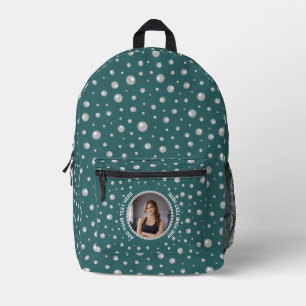 Mochila Impresa Foto personalizada con círculo de perlas sobre azu