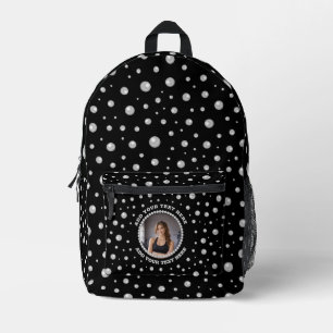 Mochila Impresa Foto personalizada con círculo de perlas sobre neg