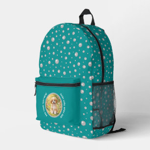 Mochila Impresa Foto personalizada en círculo de perlas sobre verd