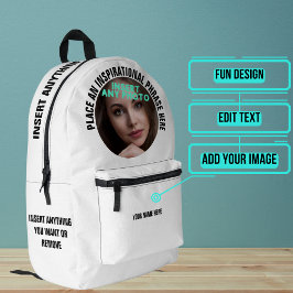 Mochila Impresa Foto redonda personalizado y blanco sólido de text