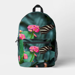 Mochila Impresa Fotografía de mariposa en flor rosa