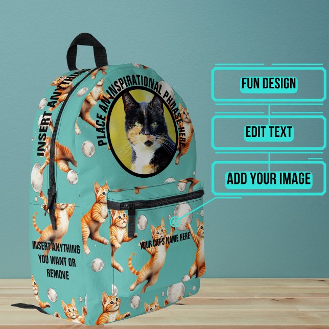 Mochila Impresa Fotos redondas y gatos de texto persiguiendo burbu (Please enjoy our cat backpack)
