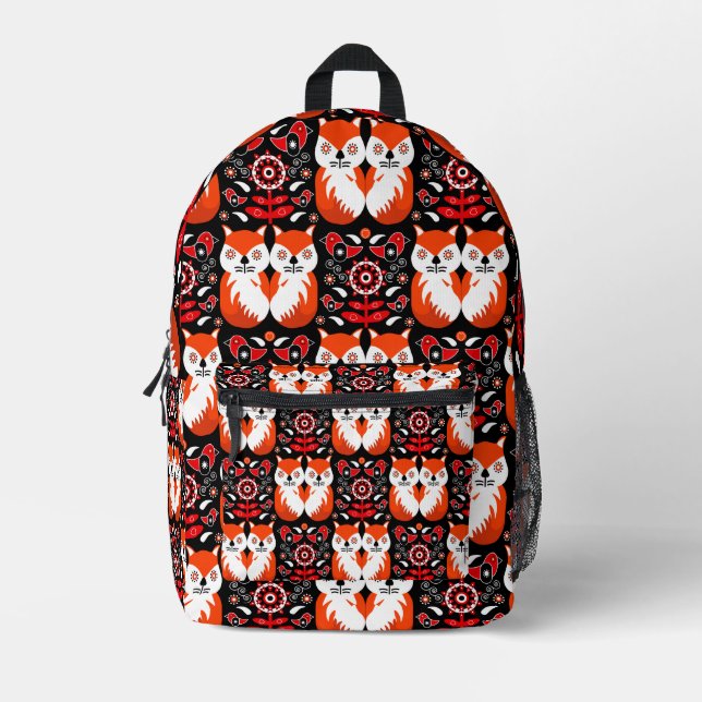 Mochila Impresa Fox Y Nature Arte Folclórico Nórdico (Anverso)