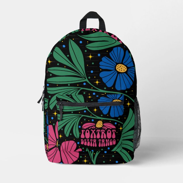 Mochila Impresa Foxtrot Delta Tango Flower Boho (Anverso)