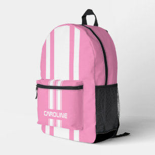 Mochila Impresa Franja de Carrera Rosa y Blanca Personalizada