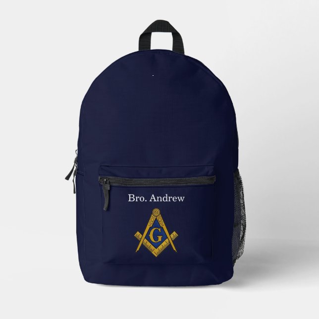 Mochila Impresa Freemason Masonic Navy Blue Square Compass (Anverso)