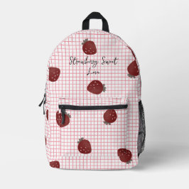 Mochila Impresa Fresa Amor Dulce – Trío Mínimo de Bayas sobre Rojo