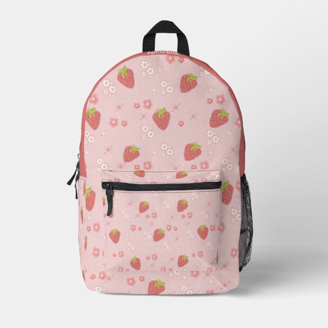 Mochila Impresa Fresa con flores. (Anverso)