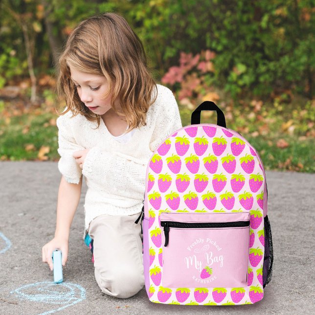 Mochila Impresa Fresa Pastel Rosa (Sweet Strawberry Design Backpack. Suitable for kids who love strawberry.)