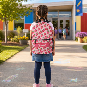 Mochila Impresa Fresa Rosa Roja Personalizada Adorable