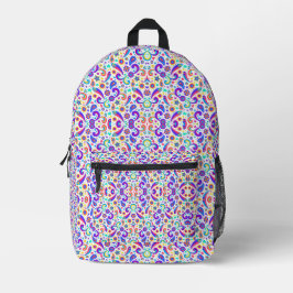Mochila Impresa Front and back view of a backpack with a colorful