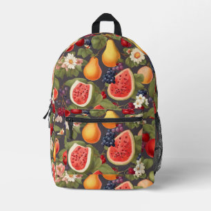 Mochila Impresa Frutas variadas, hojas exuberantes y flores maravi