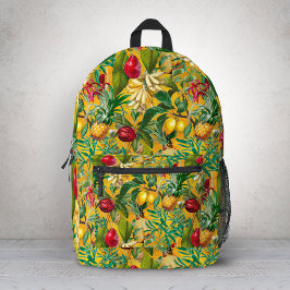 Mochila Impresa Frutos de hojas tropicales amarillas
