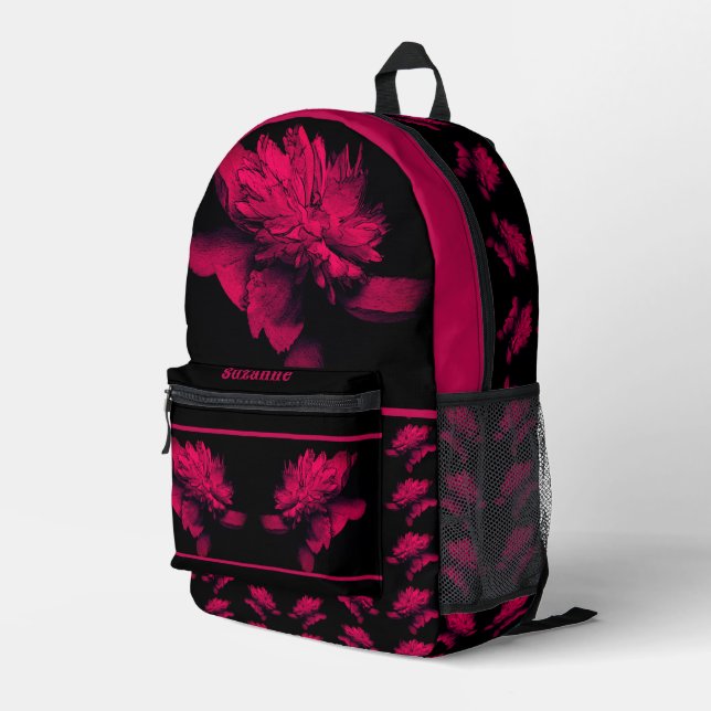 Mochila Impresa Fuchsia Peony Flower Floral Arte personalizado (Esquina derecha trasera )